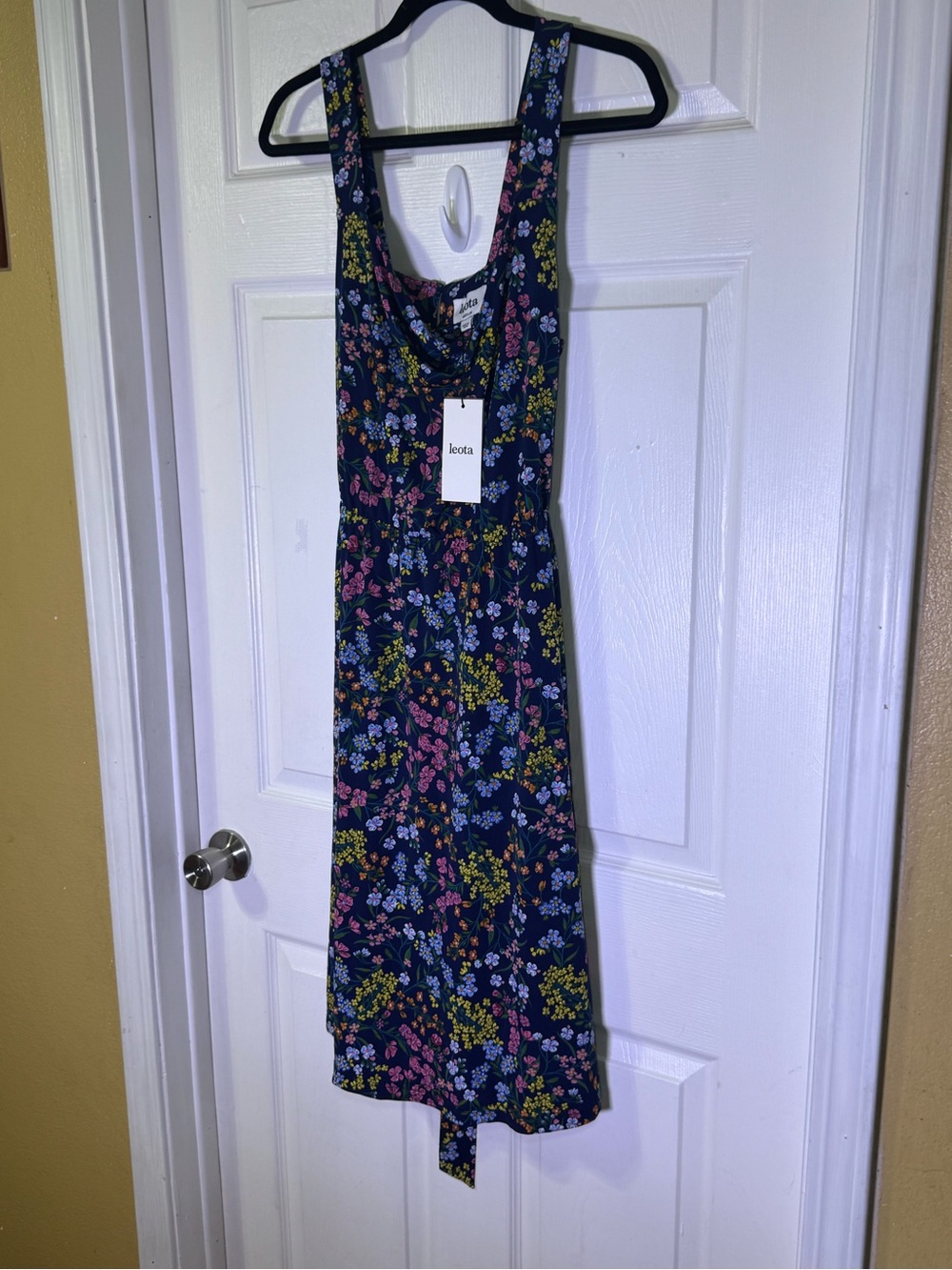 Leota Navy Floral Midi Dress with Pink, Yellow & Green Accents - Picture 3 of 8
